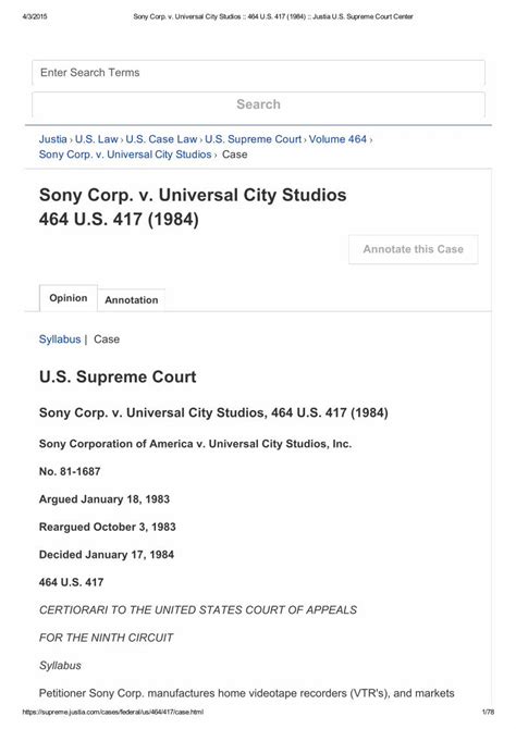 Sony Corp. of America v. Universal City Studios, Inc. :: 464 U.S..